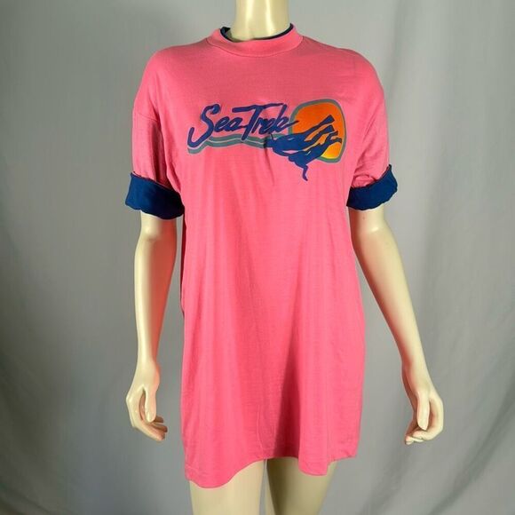 Vintage Neon Puffy Graphics Sea Trek Ringer Royal Caribbean T Shirt Unisex Sz On - Picture 1 of 12